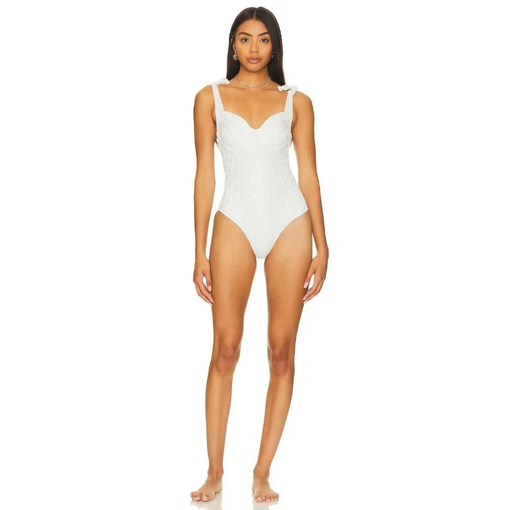 BOAMAR Millie Cheeky One Piece in White Textured Shine Medium New Bridal Swim
